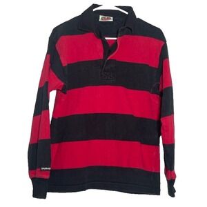 VTG Barbarian Rugby Wear Polo Shirt Men's Small Red Black Striped Heavyweight